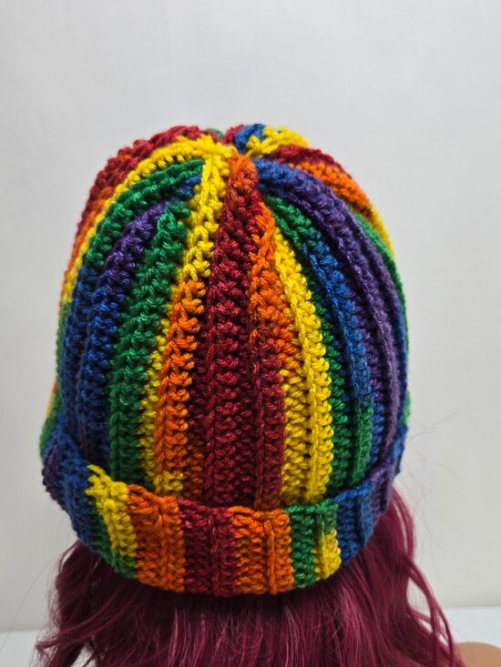 Hand-Crocheted Rainbow Beanie, Pride Striped Hat, Acrylic Yarn, Festival Wear main image 5